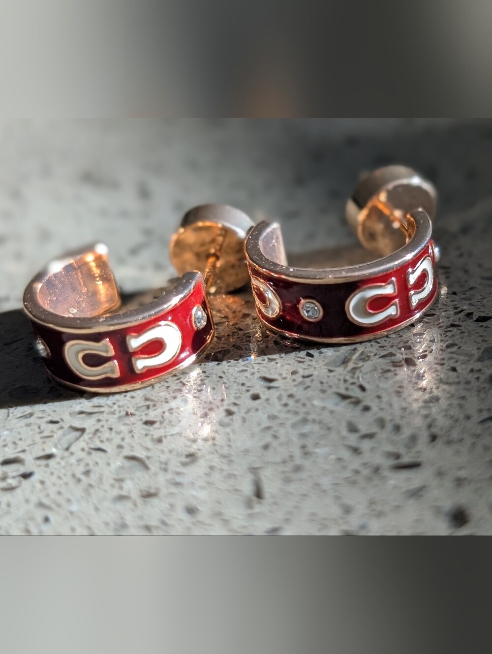 Coach Red Enamel Logo Hoop Earrings Nwot - Picture 4 of 10